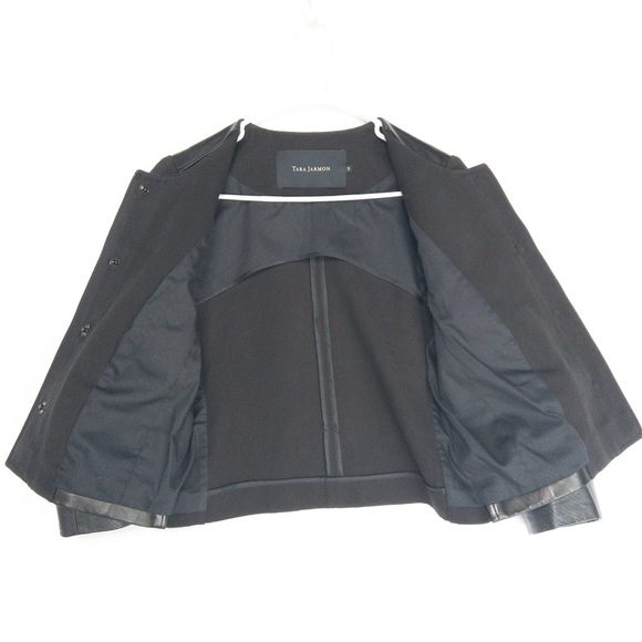 TARA JARMON Wool Leather Jacket Womens Size 38 US 6 M Cropped Snap Blazer - Picture 15 of 15